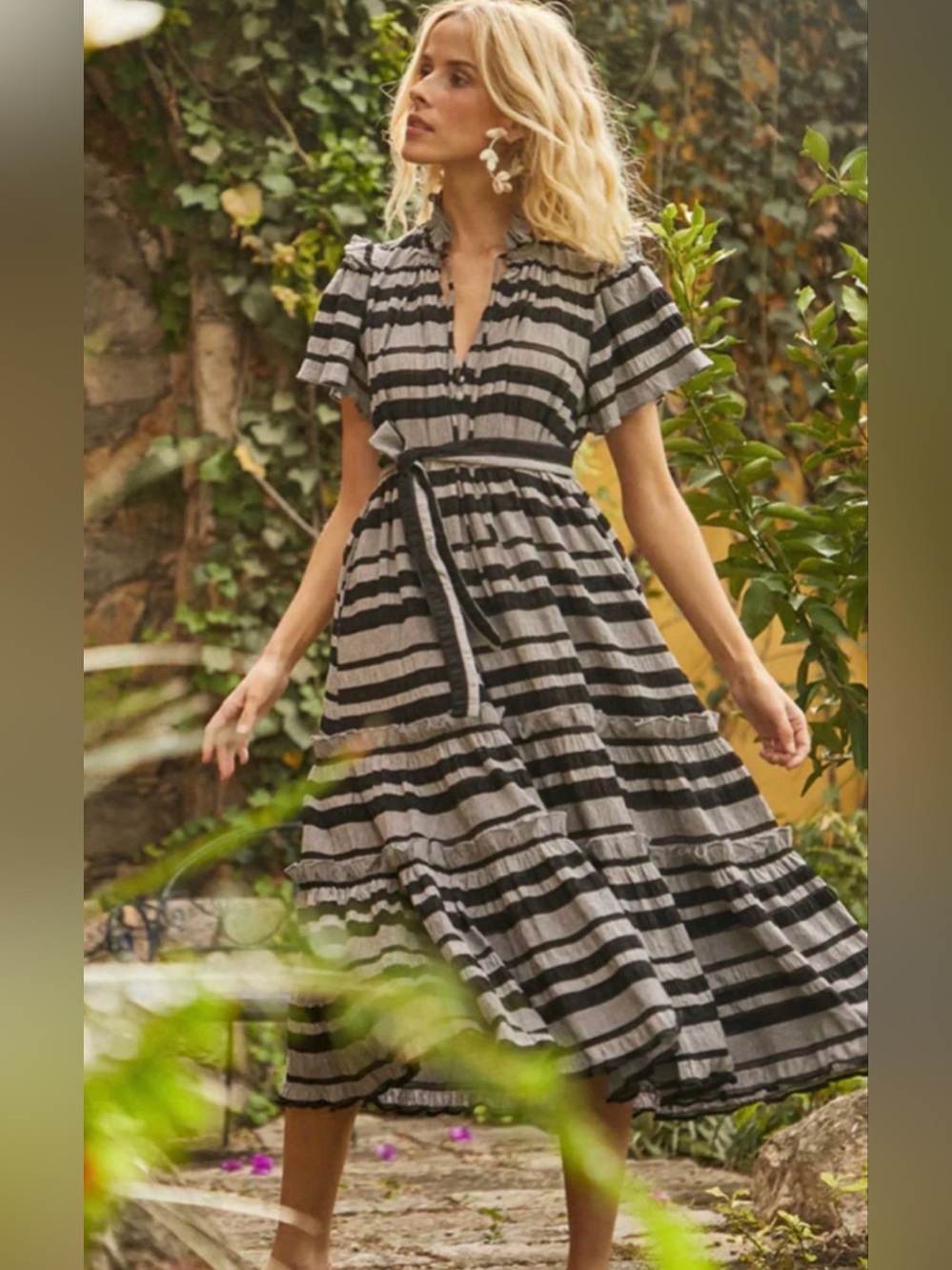 Hunter Bell Size M • Black Stripe Midi Dress *No Belt*.